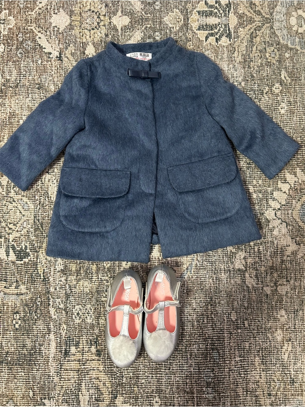 Zara Navy Bow-Accent Toddler Coat & OshKosh Shoes